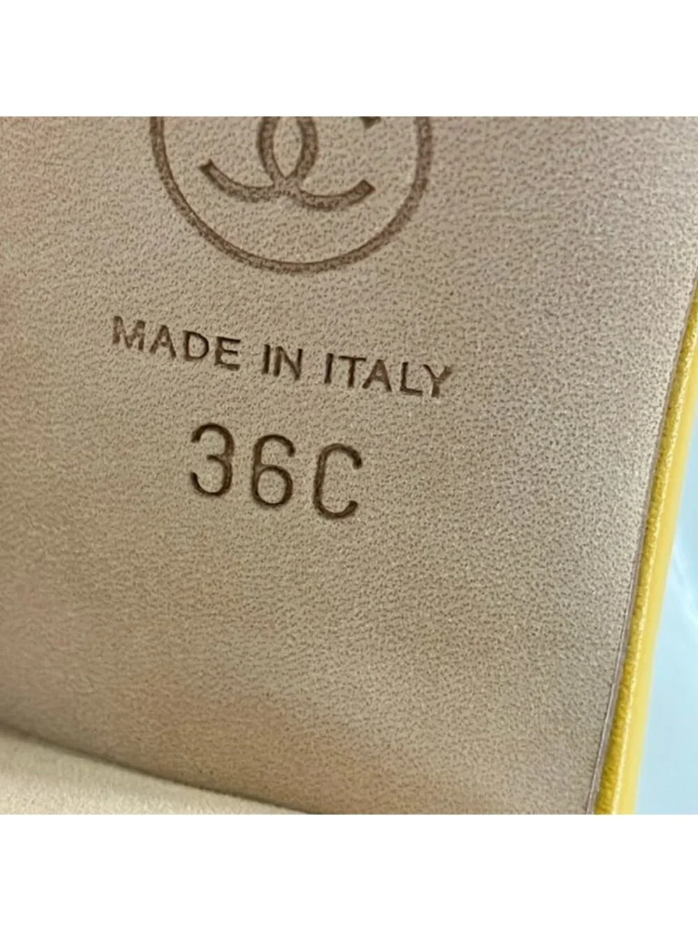 Chanel Mules CC Logo Mustard Chain Quilted Leather